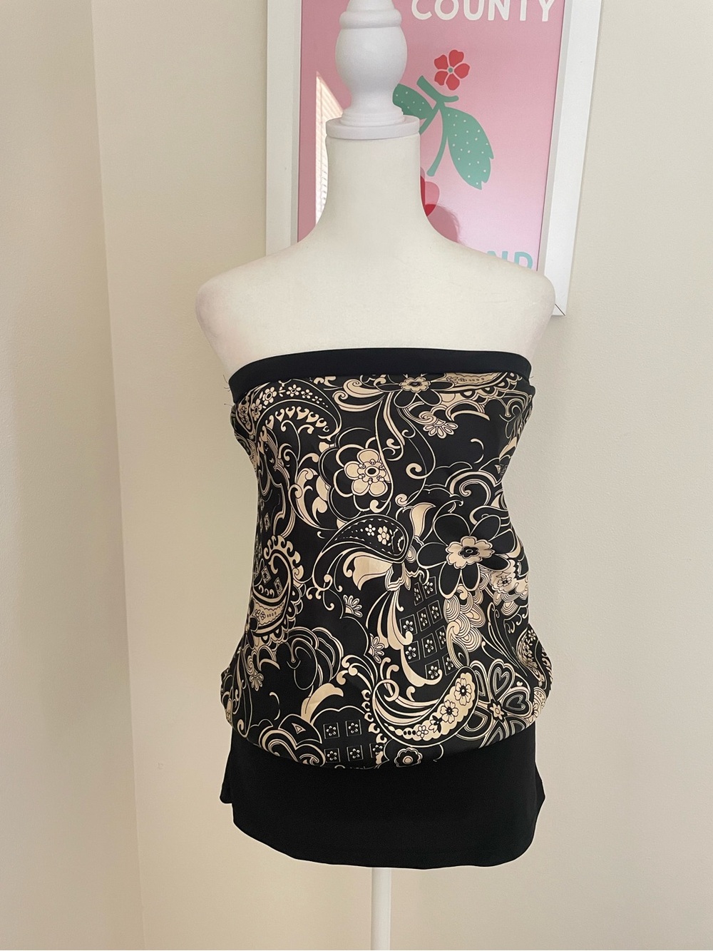 Too Mi Vintage Y2K Satin Tube Top Bubble Hem Floral Strapless Blouse Top Medium